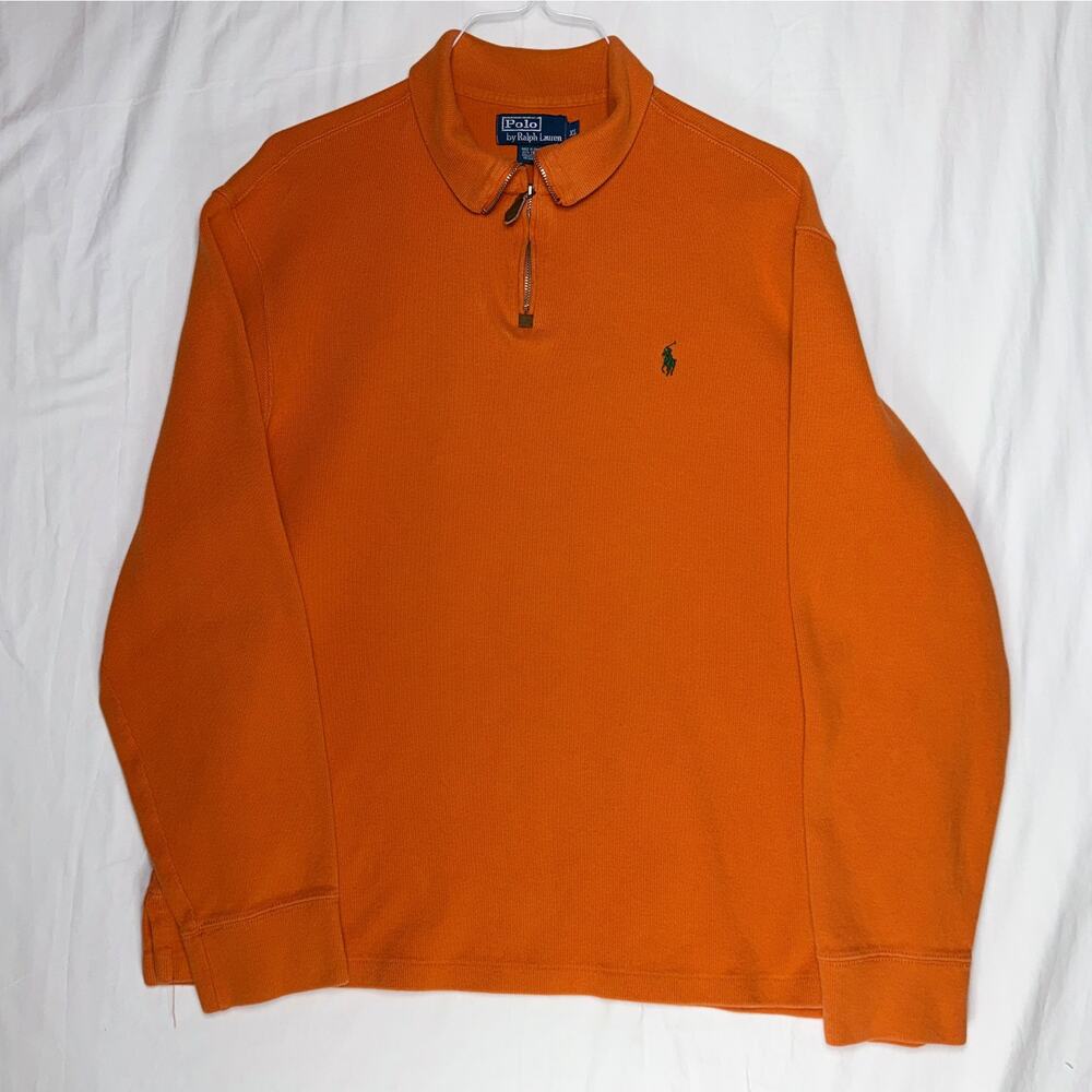 Polo Ralph Lauren Men's 1/4 Zip Sweater XL‎ Orange Pullover Logo - Picture 2 of 8